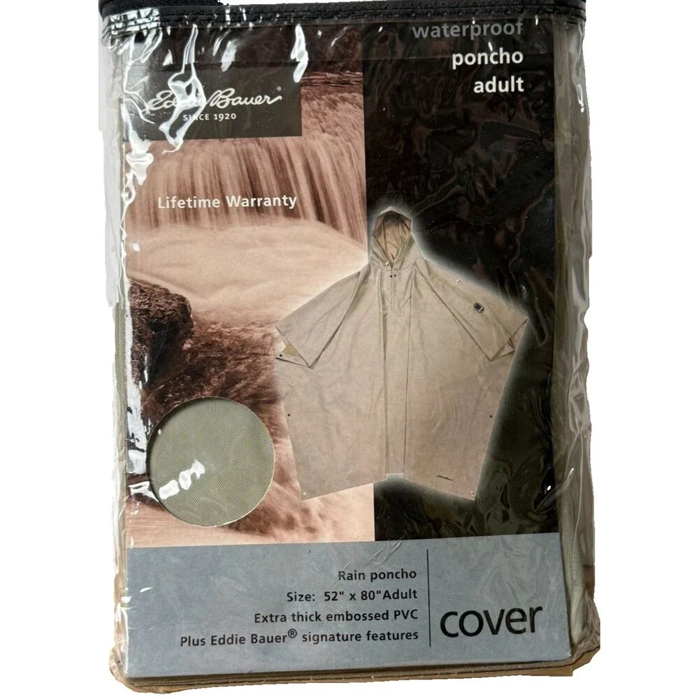 Eddie Bauer Waterproof Hooded Rain Poncho Thick PVC Seamed Gray Outdoor Gear NIP